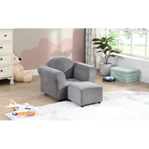 Velvet Children's Soft Sofa With Footstool