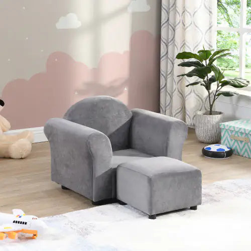 Velvet Children's Soft Sofa With Footstool