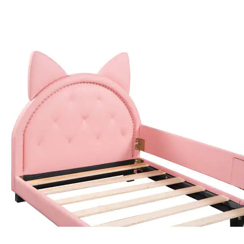 Toddler Twin Size Upholstered Daybed With Carton Ears Shaped Headboard